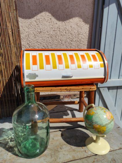 vintage orange bread hutch 70s