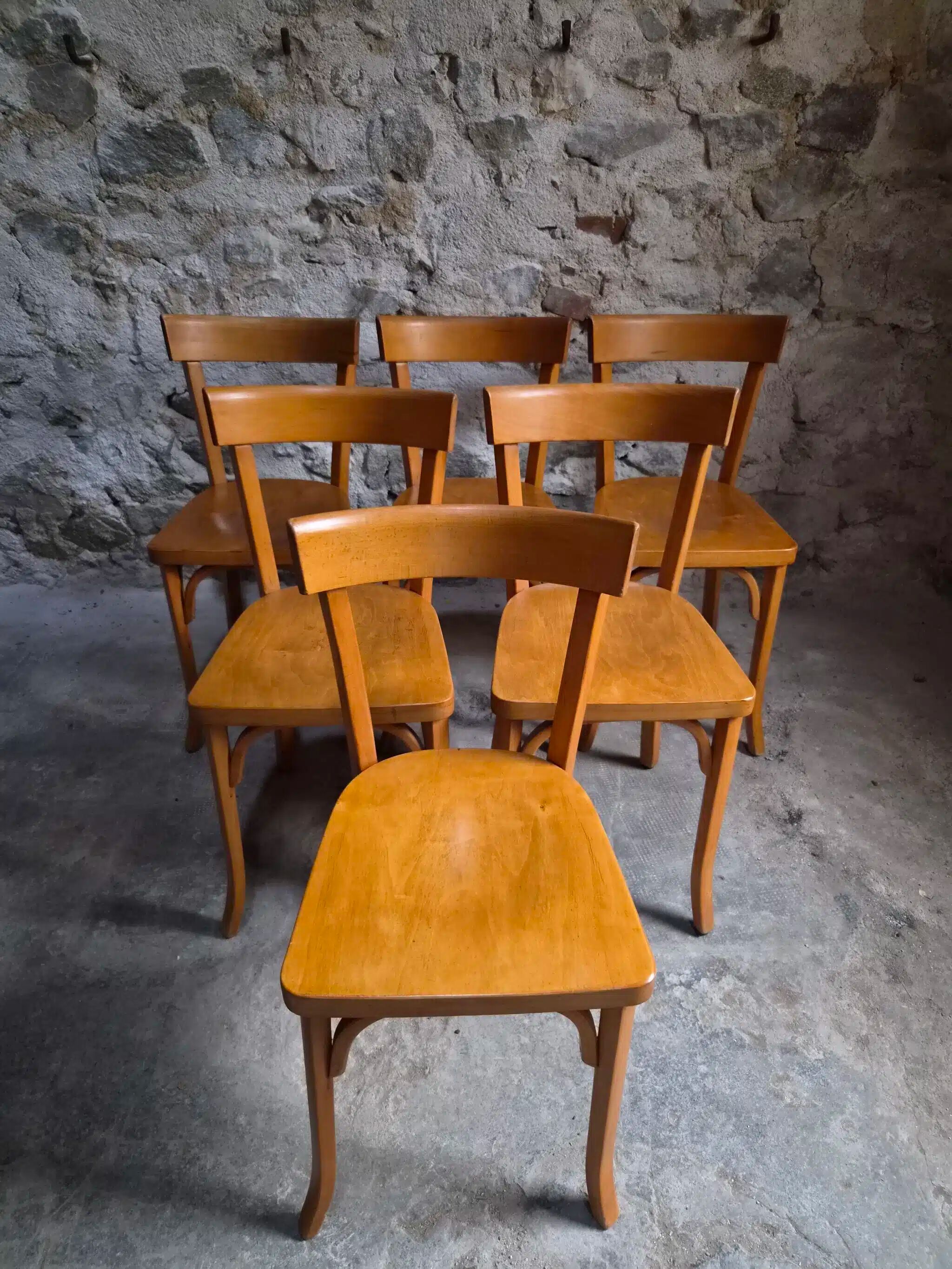 Set of six Baumann bistro chairs, France, 1950s
