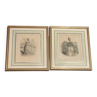 Lot 2 framed engravings "animated flowers" JJ Grandville: Linen and Tulip