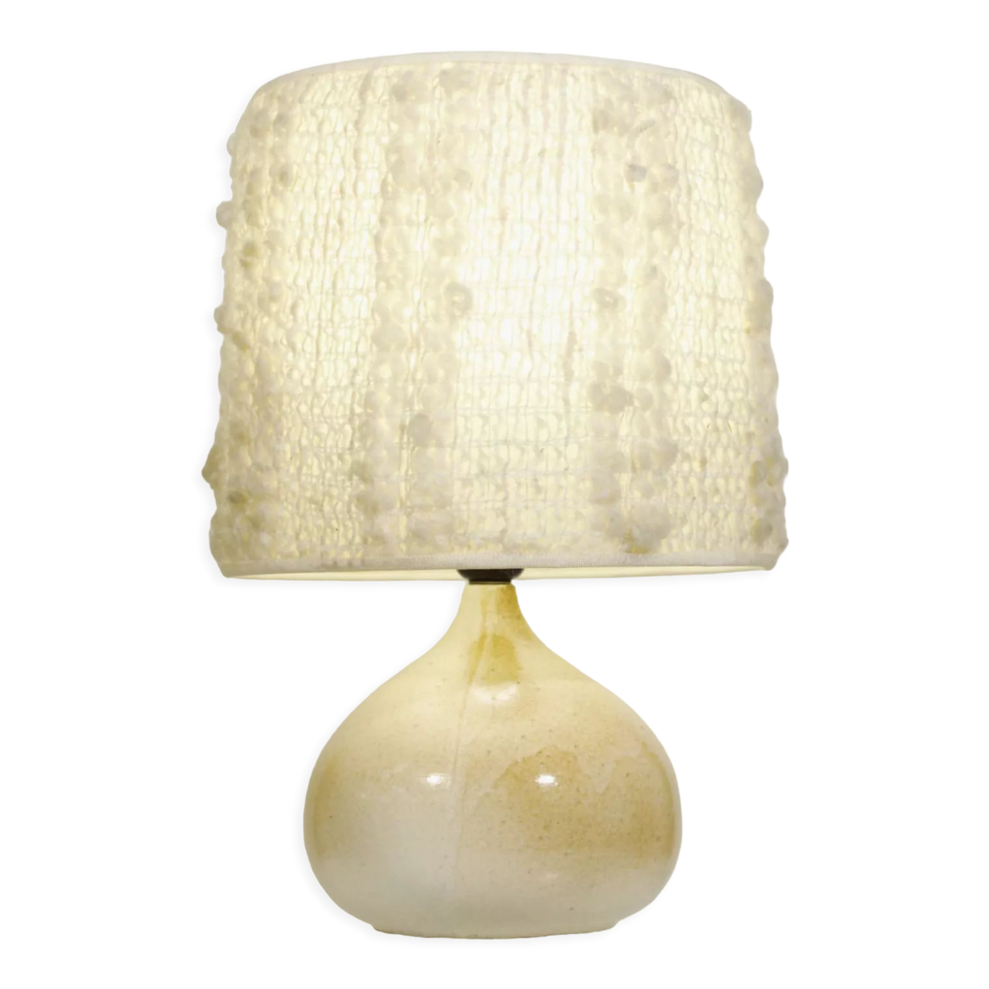 Lampe vintage en céramique beige abat jour en laine, France 1960s