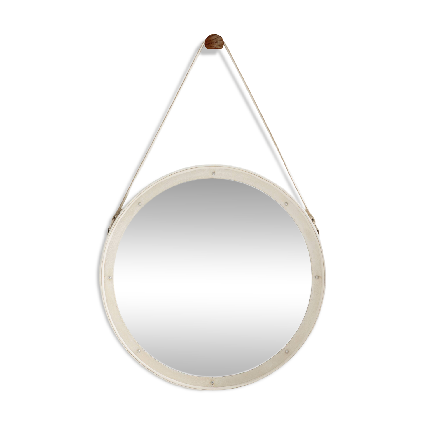 Jacques Adnet original cream leather mirror from around 1940.