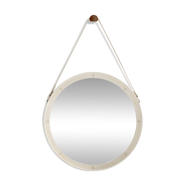 Jacques Adnet miroir cuir crème original vers 1940