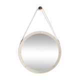 Jacques Adnet original cream leather mirror from around 1940.