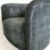 19th century black upholstered victorian tub chair on brass casters