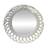 Miroir en rotin blanc année 60/70
