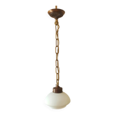 Lustre, suspension en laiton et opaline blanche