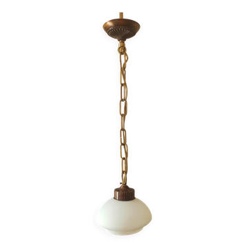 Chandelier, brass suspension and white opal.