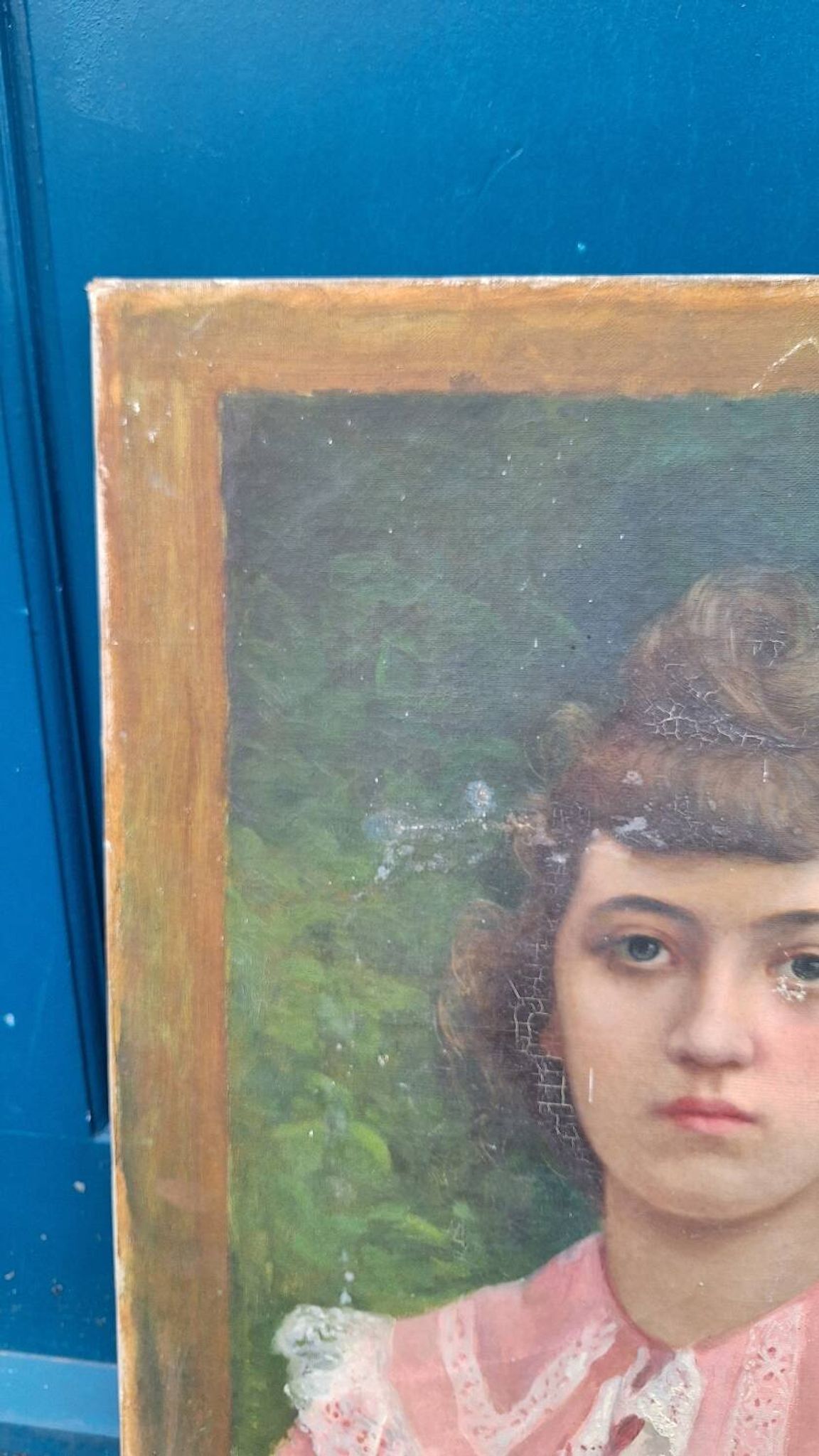 Portrait of a young bourgeois woman on canvas.