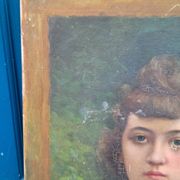 Portrait of a young bourgeois woman on canvas.