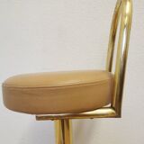 Tabouret de bar en laiton et cuir, Italie milieu XXème