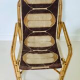 Rattan armchair and fabric, France 60s