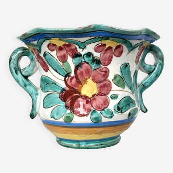 Plant flower pot cover in glazed Italian ceramic