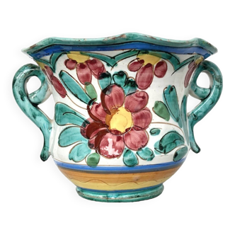 Plant flower pot cover in glazed Italian ceramic