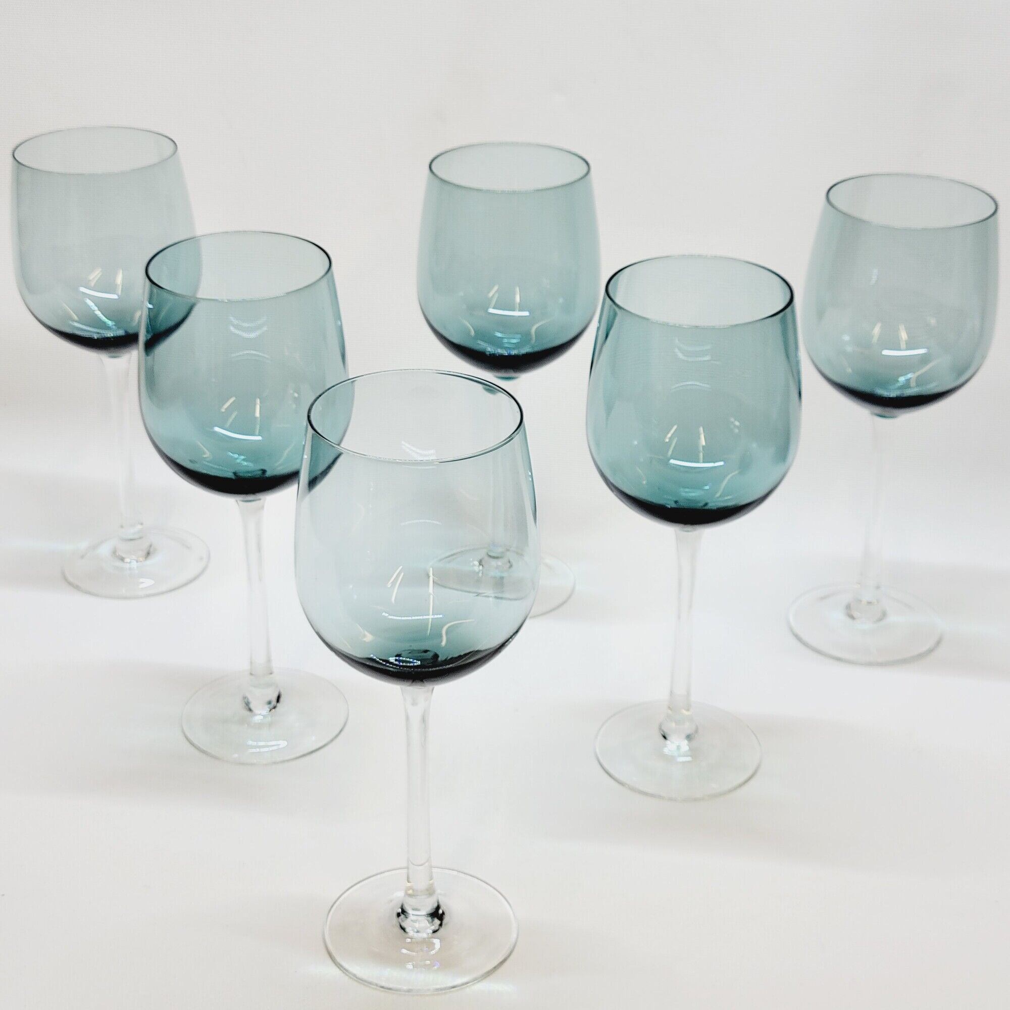 6 Large Wine or Water Balloon Glasses in Petrol Blue Color Blown Glass