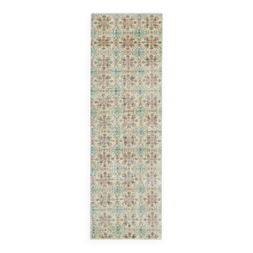 1970s vintage Turkish Oushak handmade wool cotton beige runner rug 85x270