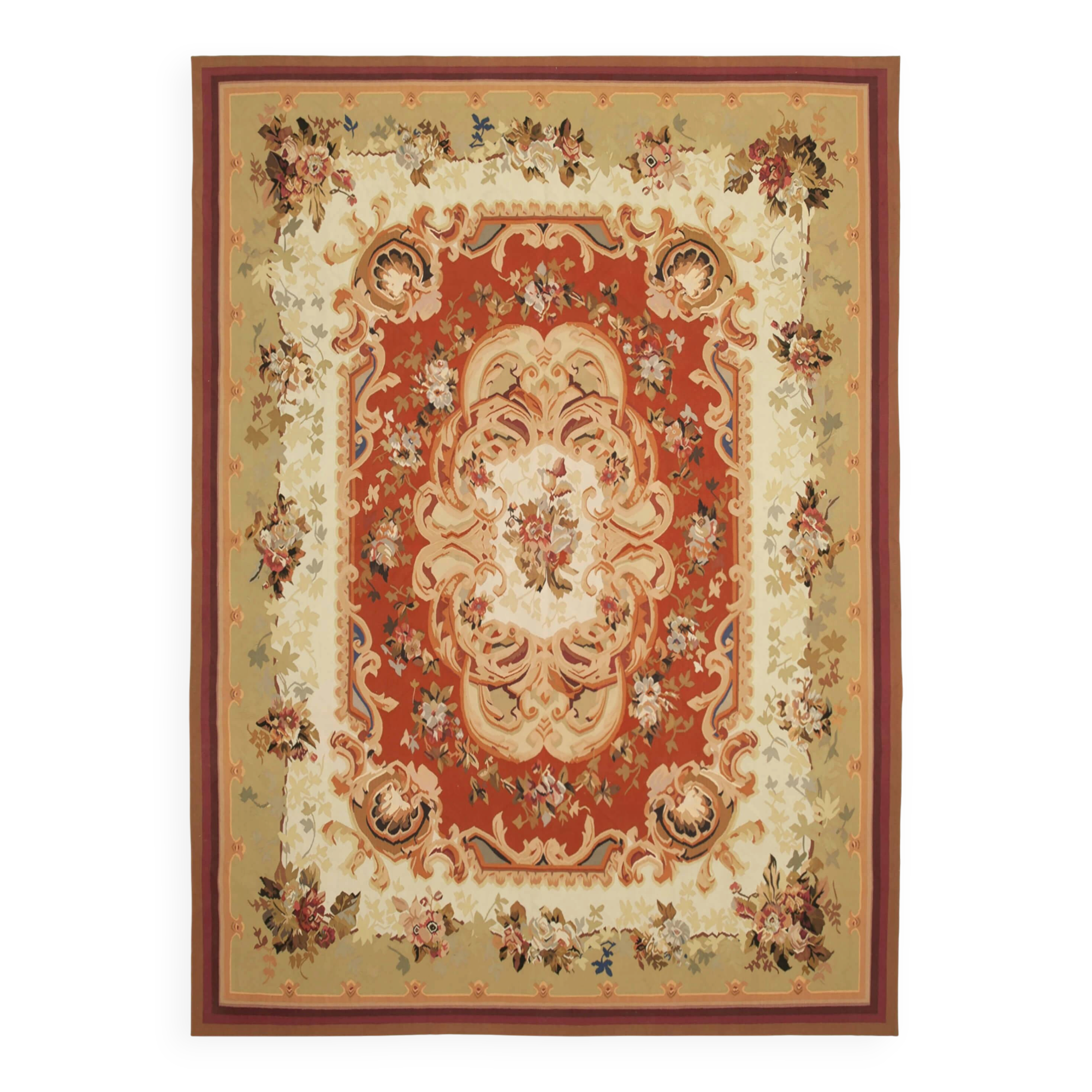 Handmade European Vintage Aubusson Kilim 275 cm x 364 cm
