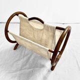 Vintage curved rattan magazine rack – 1960s