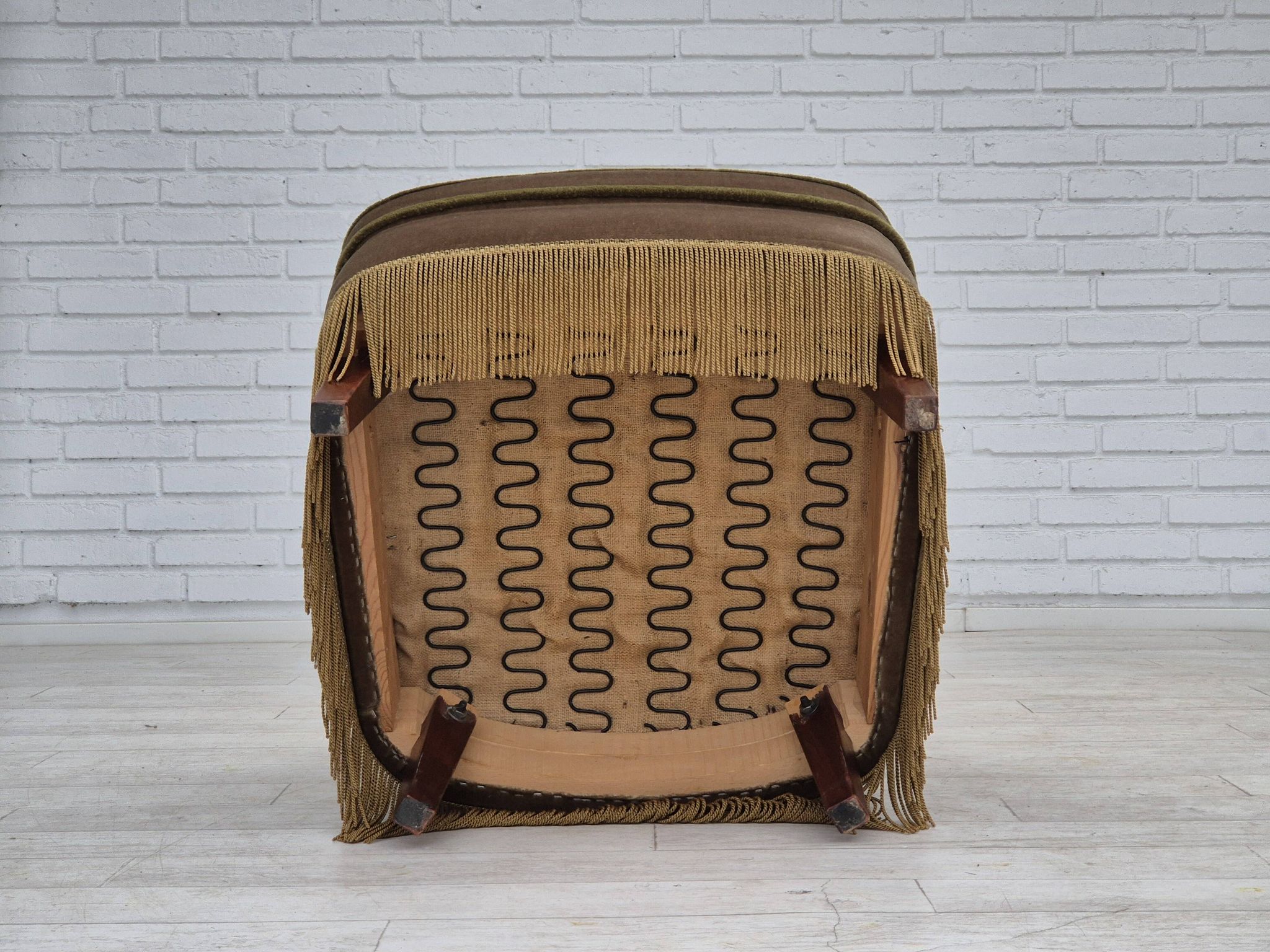 1970s, Danish lounge chair, original condition, furniture velour, beech wood legs.