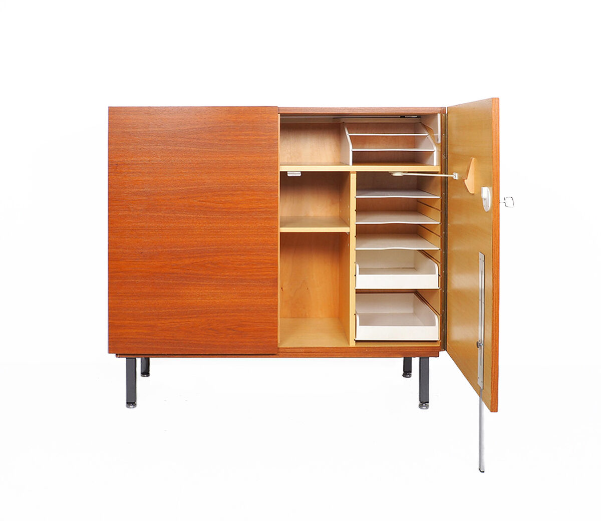 Vintage teak desk in cabinet, 1960s