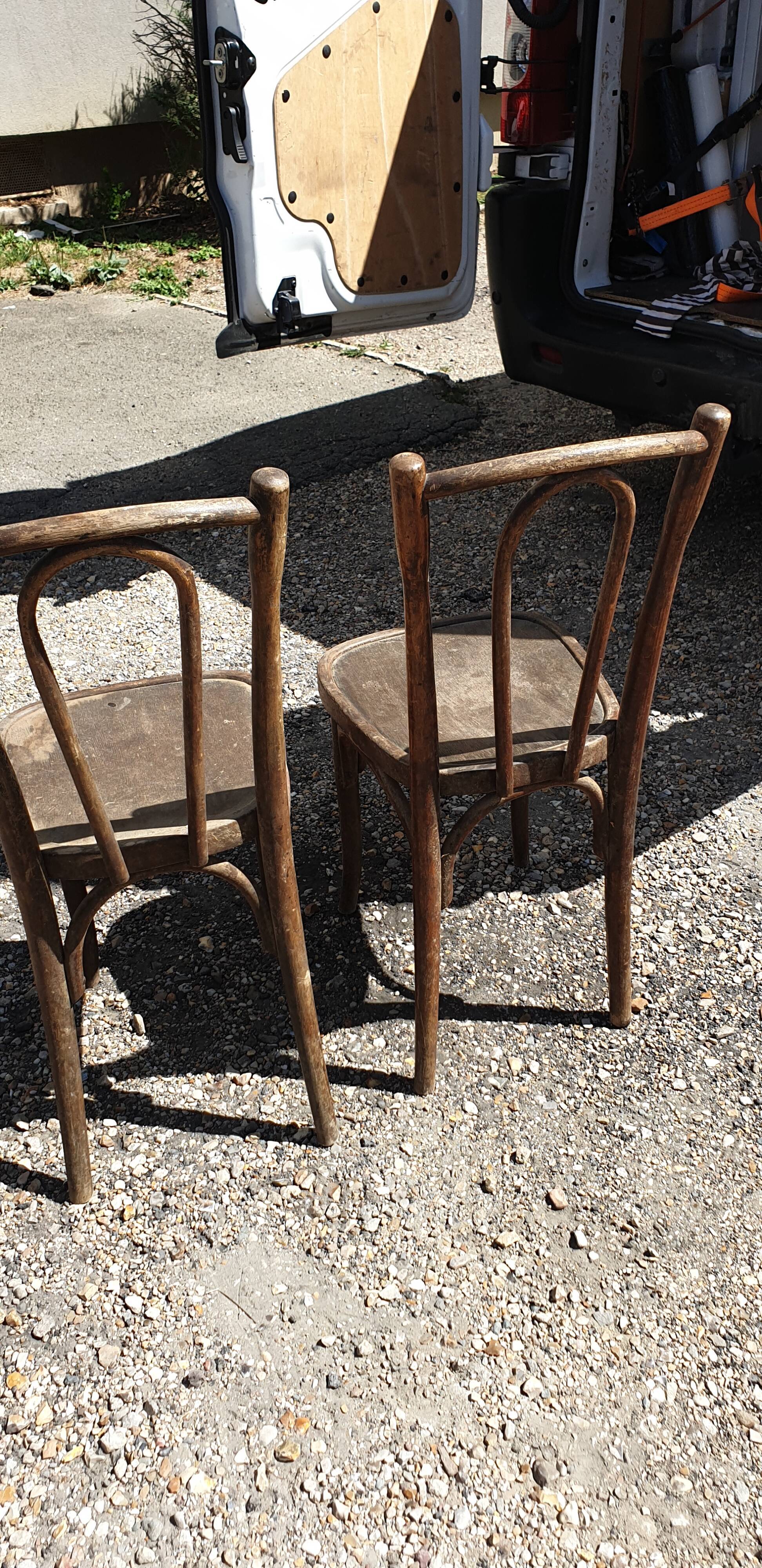 Pair of curved wood bistro chairs