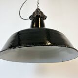 Industrial Black Enamel Factory Lamp with Cast Iron Top, 1950s