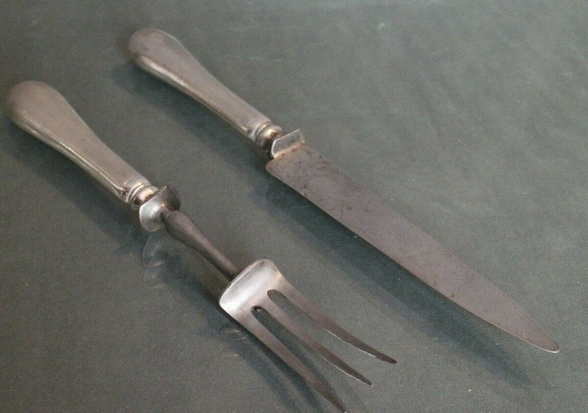 Cutting service XIXth sleeves silver metal with guilloche knife decoration