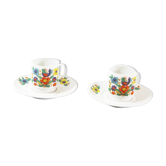 Lot de 2 tasses et sous tasses oiseau en porcelaine de France vintage