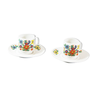 Lot de 2 tasses et sous tasses oiseau en porcelaine de France vintage