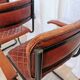 Set of 4 Vintage Quilted Leather Dining Chairs: Black Metal Base