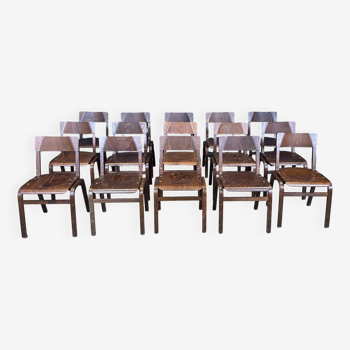 Lot de 15 chaises vintage Hermes tout en bois Pays-bas années 70