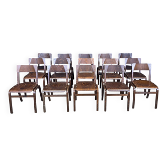 Lot de 15 chaises vintage Hermes tout en bois Pays-bas années 70