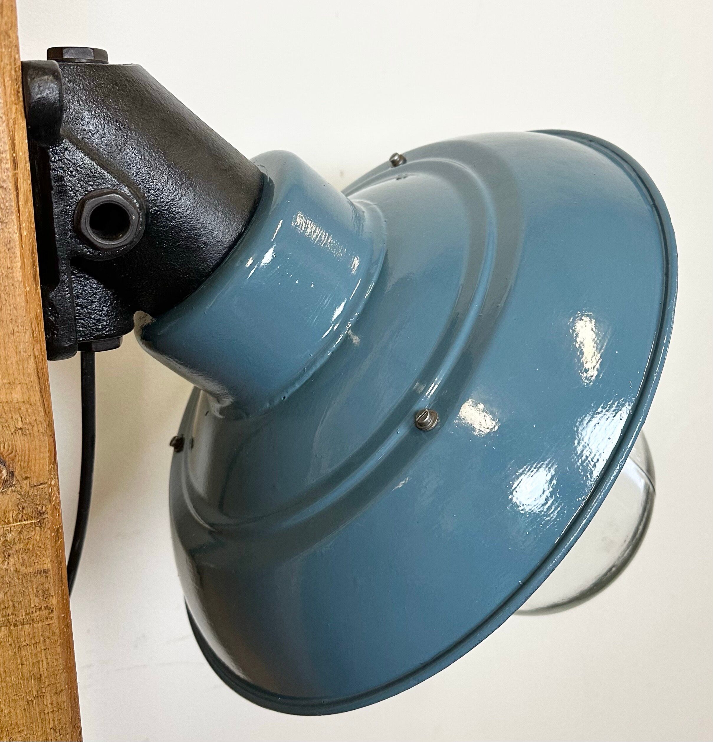 Industrial Blue Painted Factory Lamp Wall Light from Elektrosvit, 1960s