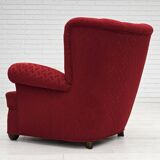 1960s, Danish relax armchair, original condition, red cotton/wool, oak wood.