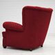 Années 1960, fauteuil relax danois, état d'origine, coton/laine rouge, bois de chêne.