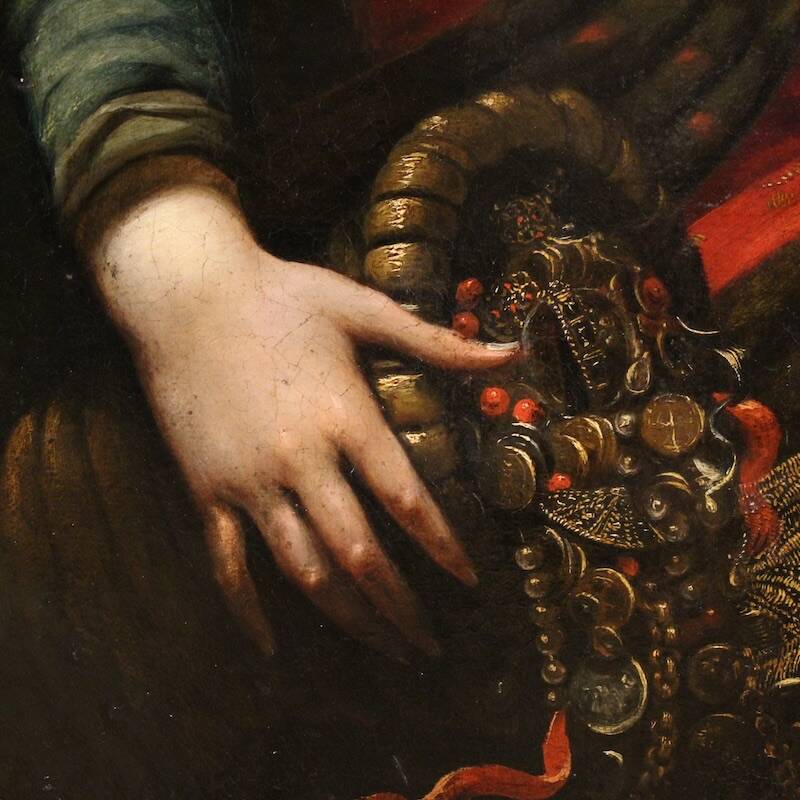 Ancient Italian painting from the 17th century, allegory of magnificence