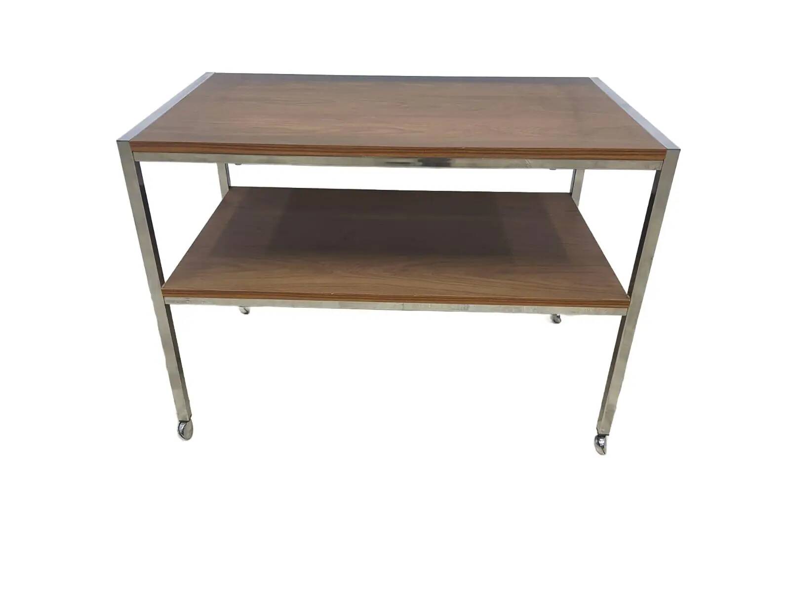 Mobile side table, brown, veneer, chrome-plated steel, Germany, 1970s.