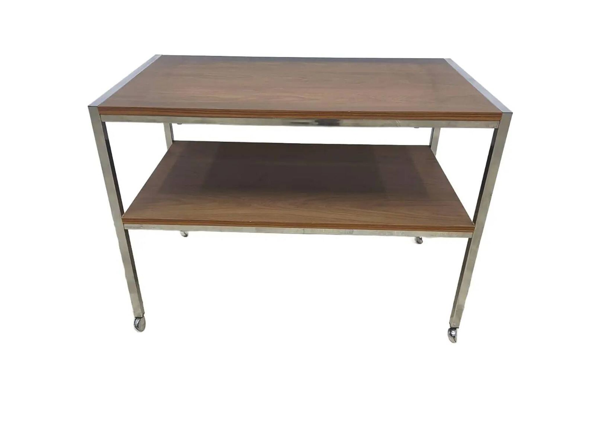 Mobile side table, brown, veneer, chrome-plated steel, Germany, 1970s.