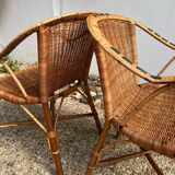 Pair of vintage rattan armchairs 1960