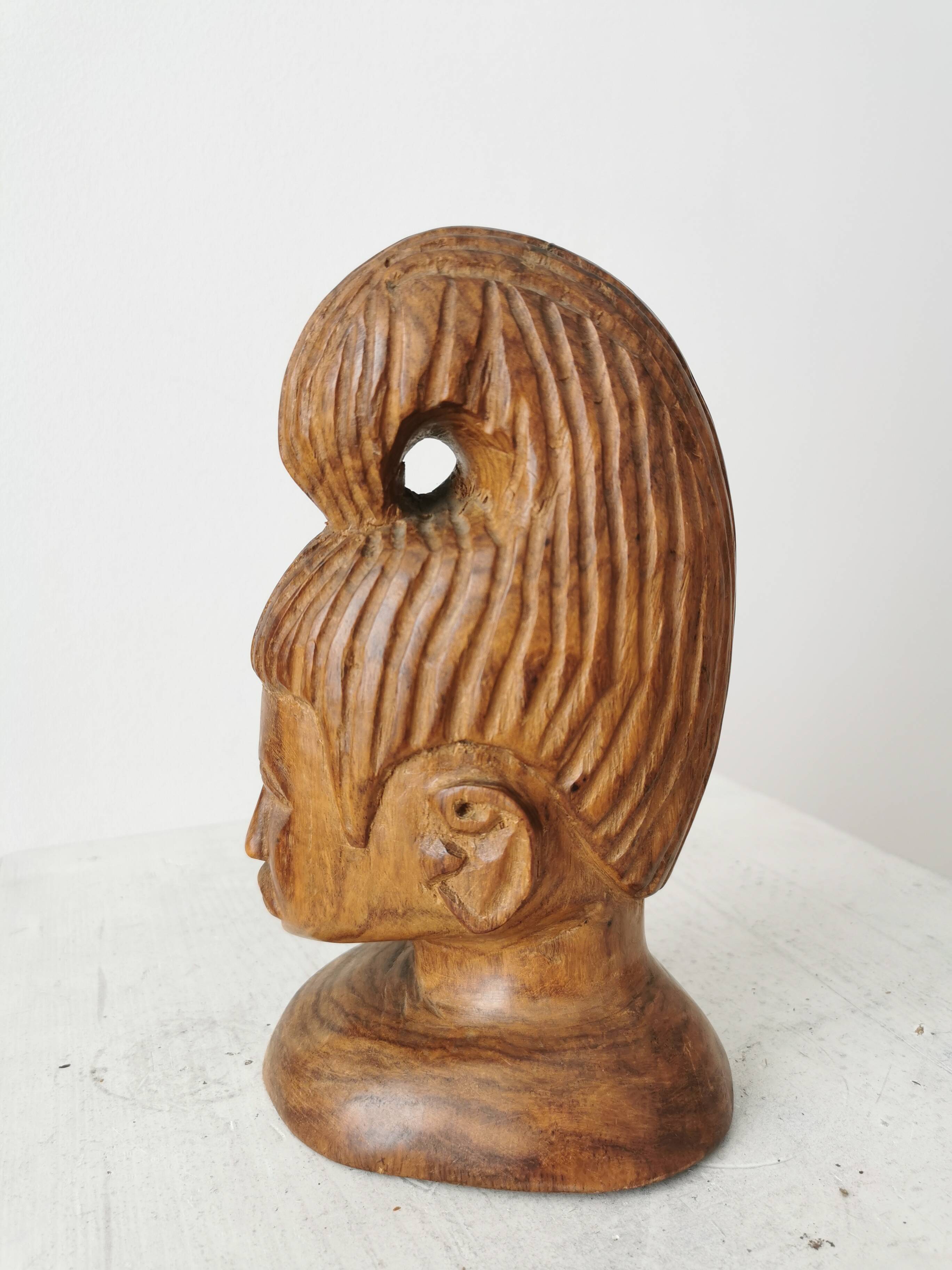 Hand Carved African Ebony Woman Bust: Vintage Tribal Sculpture