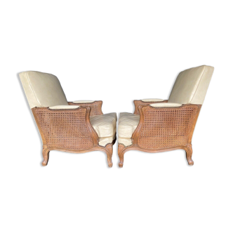 Pair of armchairs Louis XV style canes 1900