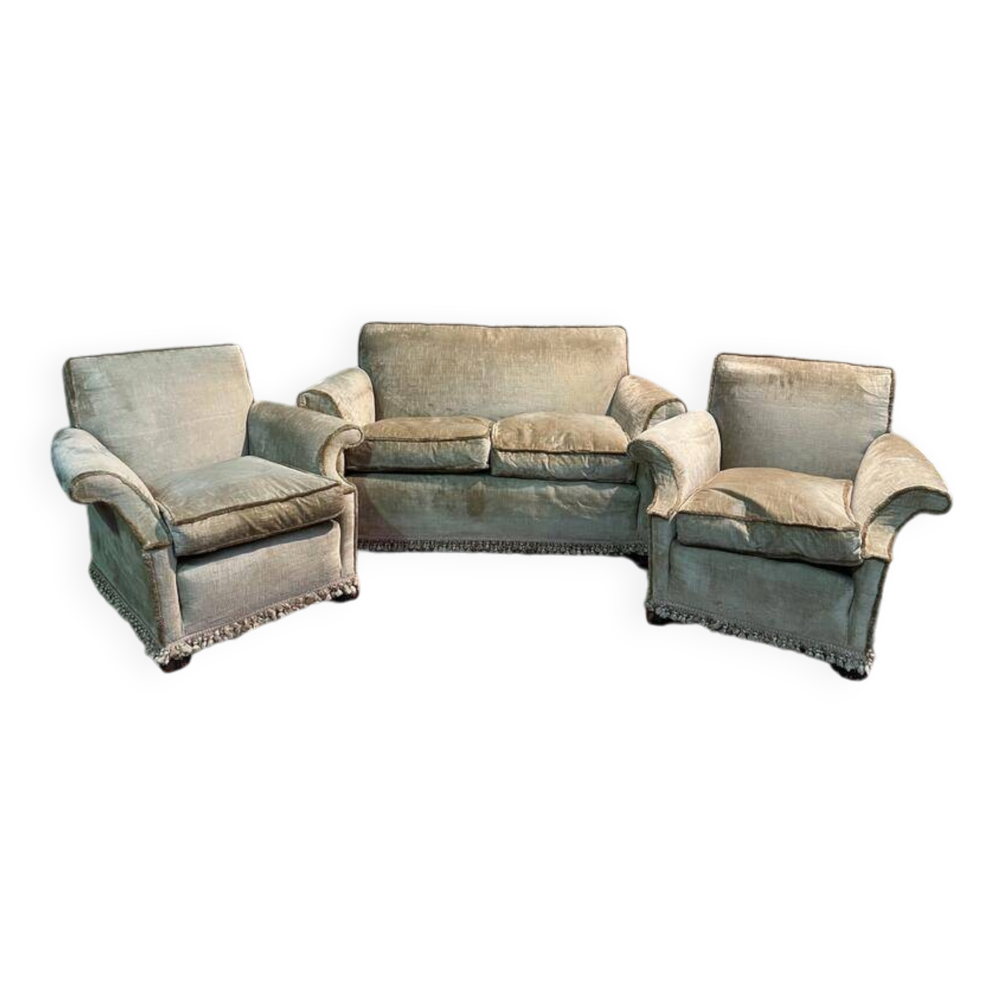 Living room sofa and pair of Napoleon III velvet armchairs