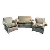 Living room sofa and pair of Napoleon III velvet armchairs