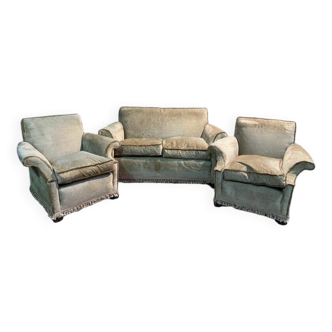 Salon canapé et paire de fauteuils velours  Napoléon III