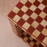 Side table - open cube bedside table with checkerboard in bone and terracotta resin