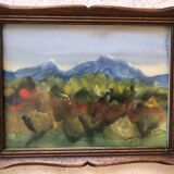 Gouache on paper 1977: alpilles in spring signed godeau, mountain bouches du rhône 13, frame