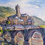 Landscape village old gouache bridge / paper 65/50cm