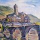Landscape village old gouache bridge / paper 65/50cm