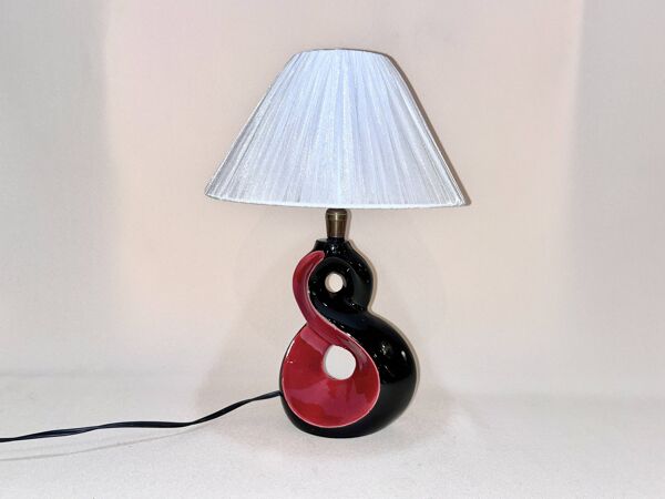 Lampe de chevet céramique rouge et noir 8 Vallauris années 50 1950 vintage