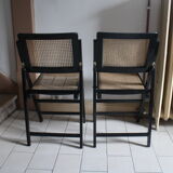 Pair of folding chairs wood and cannage