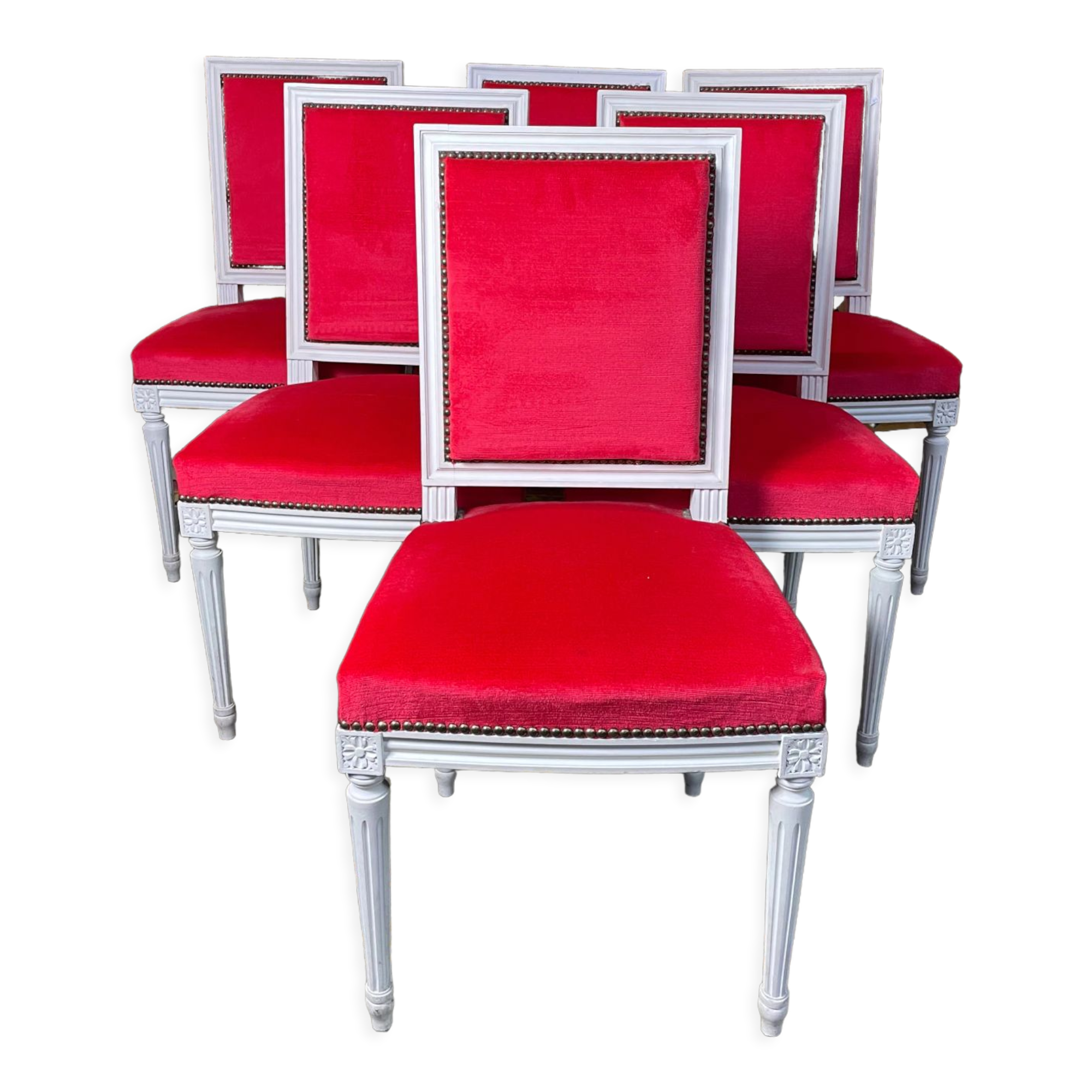 Suite of 6 Louis XVI red velvet style chairs